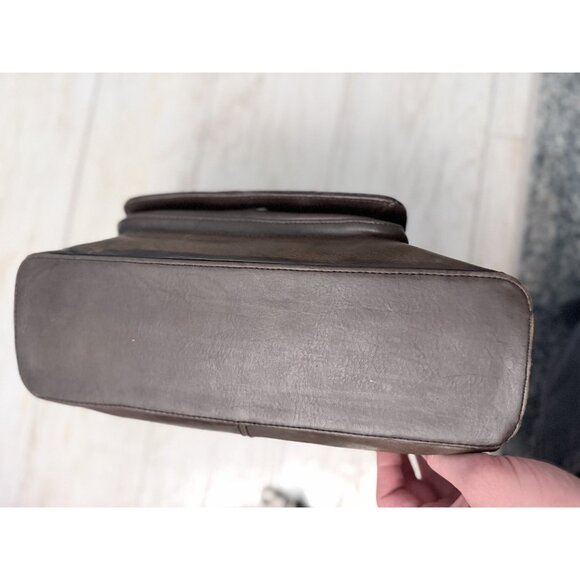 Vintage Brown Leather Tote Bag With Top Handles, Pockets, Crossbody Strap - Picture 4 of 8